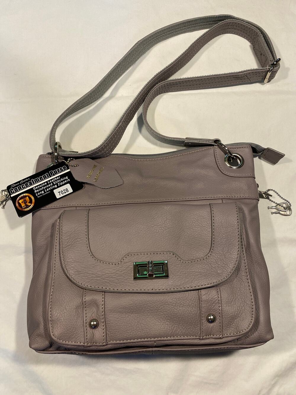 Roma Leather Concealment Purse Crossbody Handbag Grey 7028